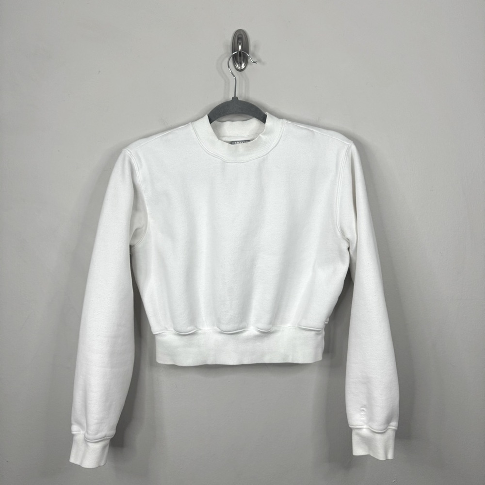 Aritzia Tna Airy Fleece Perfect Shrunken Cropped Crewneck Sweatshirt in White XS